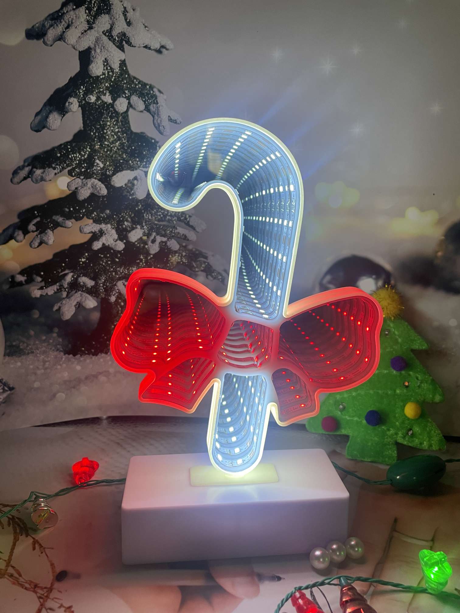 圣诞摆件双面隧道灯有糖果 拐杖 圣诞袜 圣诞帽 圣诞树 圣诞老人，背包老人， 雪花，音乐老人，挥手圣诞老人，雪花圣诞树鹿