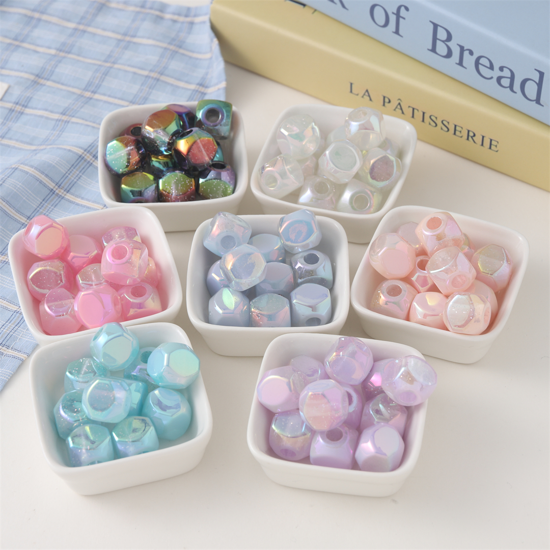 Acrylic powder cream, UV-coated color, rhombic beads, straight hole beads, loose beads, DIY bracelet, hair accessory, headwear accessories Application Scenario