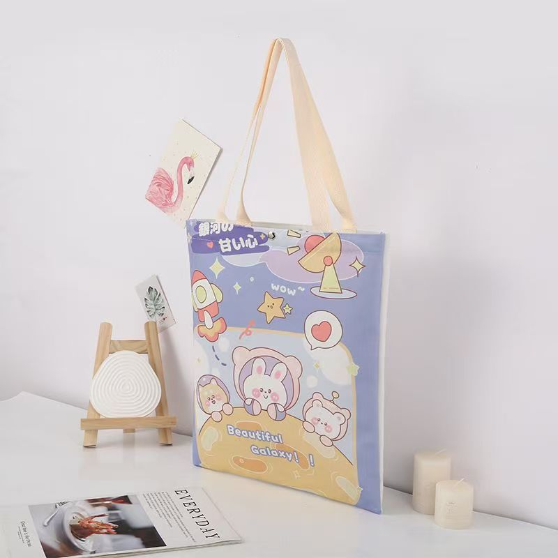 柔软绒布单肩背包 印花按扣手提袋详情3