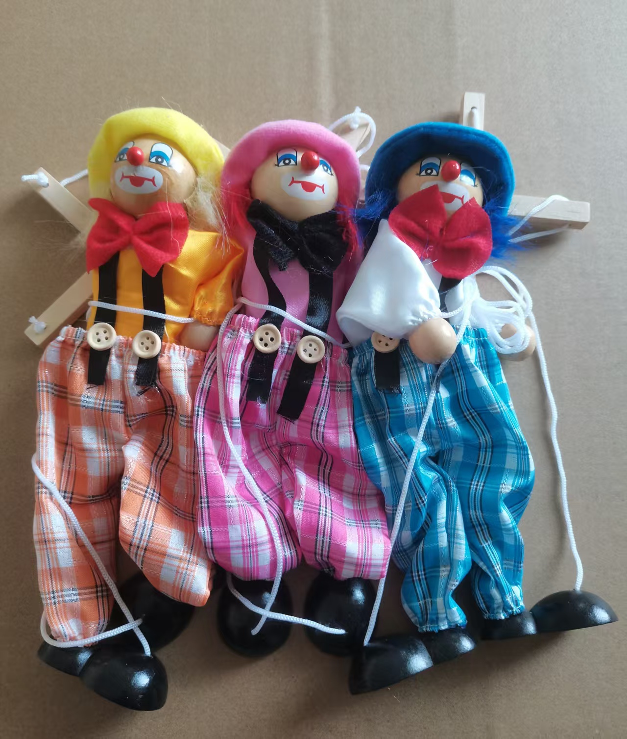 小丑提线木偶 木质工艺品 拉线人 趣味玩具