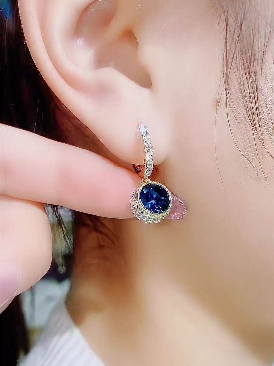 经典精致耳扣 蓝色水晶耳饰 时尚饰品女士