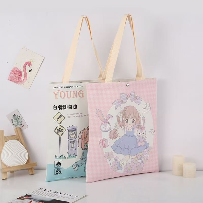 柔软绒布单肩背包 印花按扣手提袋详情2