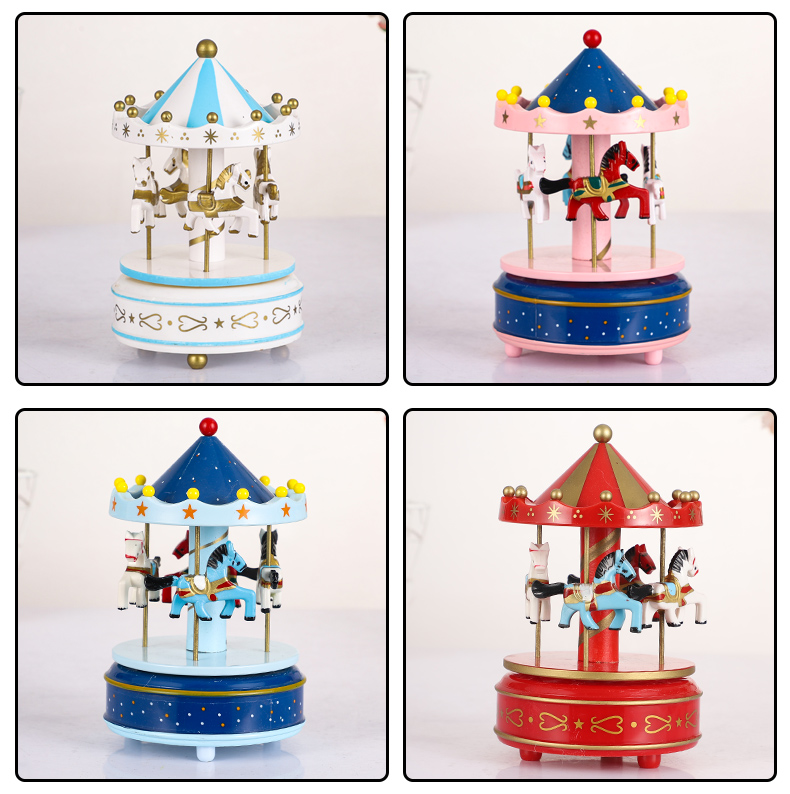 木制旋转木马音乐盒八音盒创意摆件儿童玩具详情8