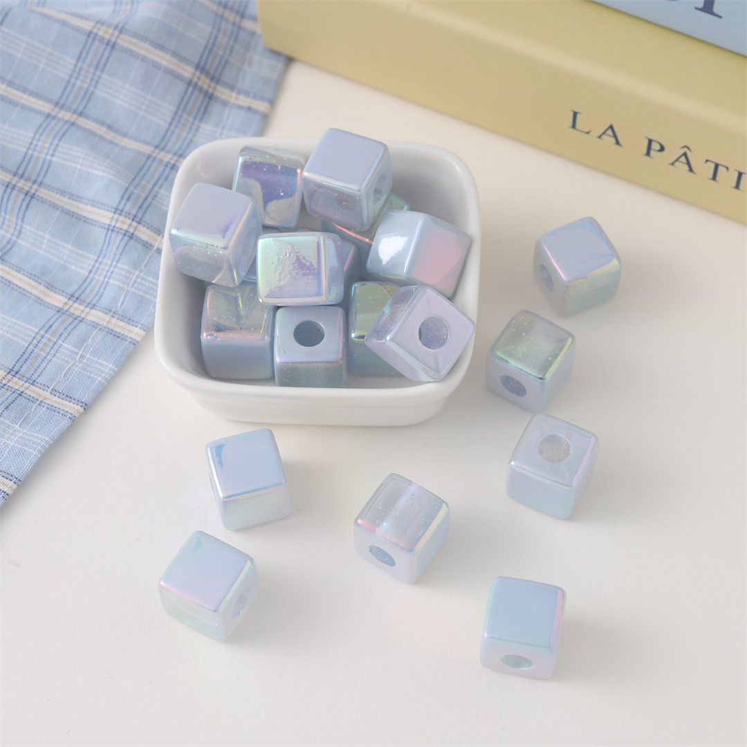 陈明亚克力充粉奶油UV镀彩14mm方块珠子直孔珠发饰头饰配件散珠详情8