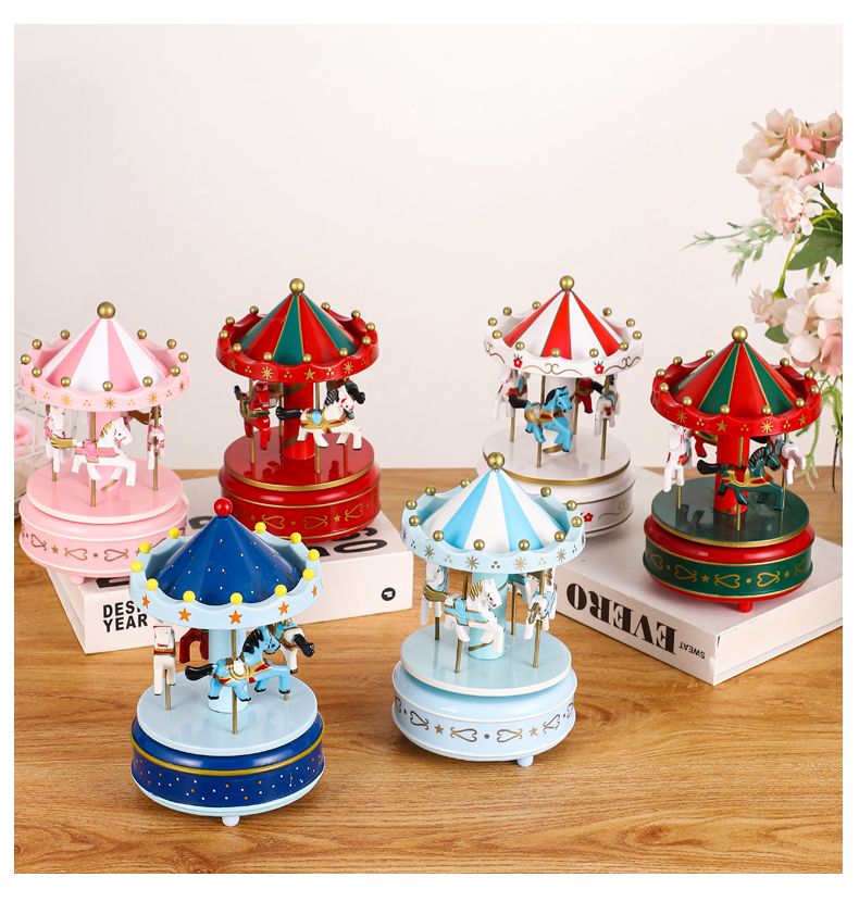 木制旋转木马音乐盒八音盒创意摆件儿童玩具详情16