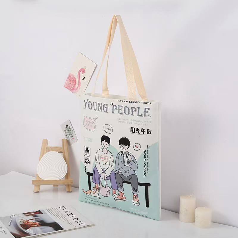 柔软绒布单肩背包 印花按扣手提袋详情10