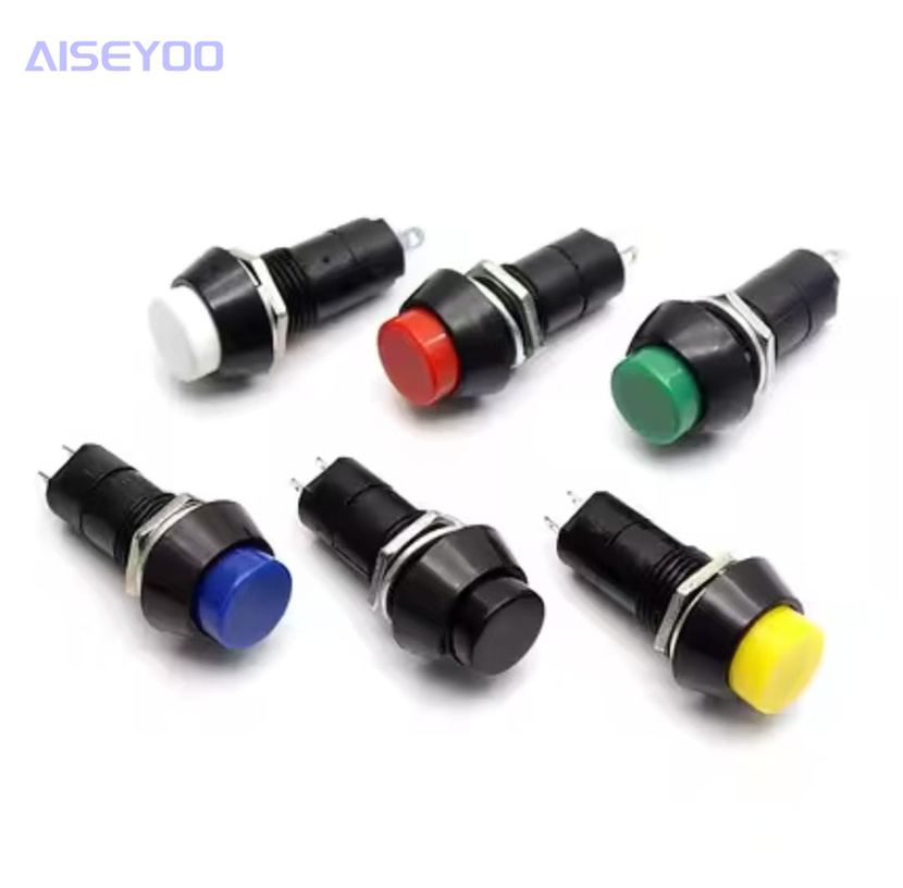 The PS-11A /11B push-button switch features red, green, yellow, white, blue and black heads. It is a self-locking/lock-free push-button device. The start button is circular and self-locking. The push-button switch has a small installation hole of 12MM Item Picture