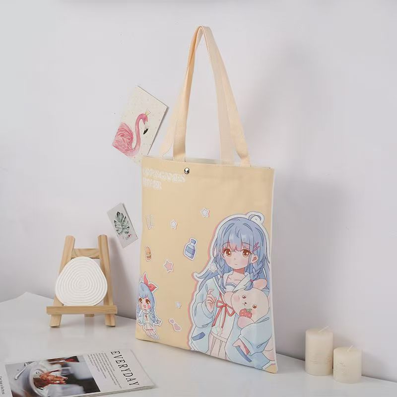 柔软绒布单肩背包 印花按扣手提袋详情9