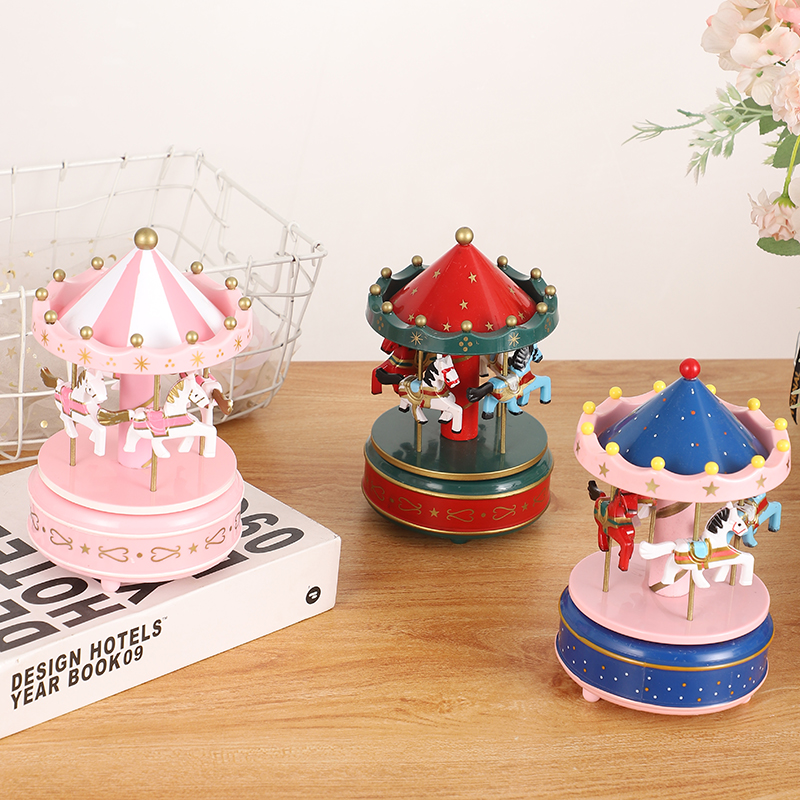 木制旋转木马音乐盒八音盒创意摆件儿童玩具细节图