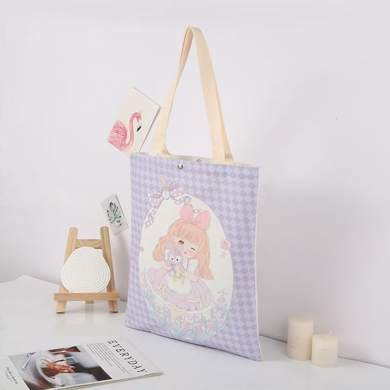 柔软绒布单肩背包 印花按扣手提袋细节图