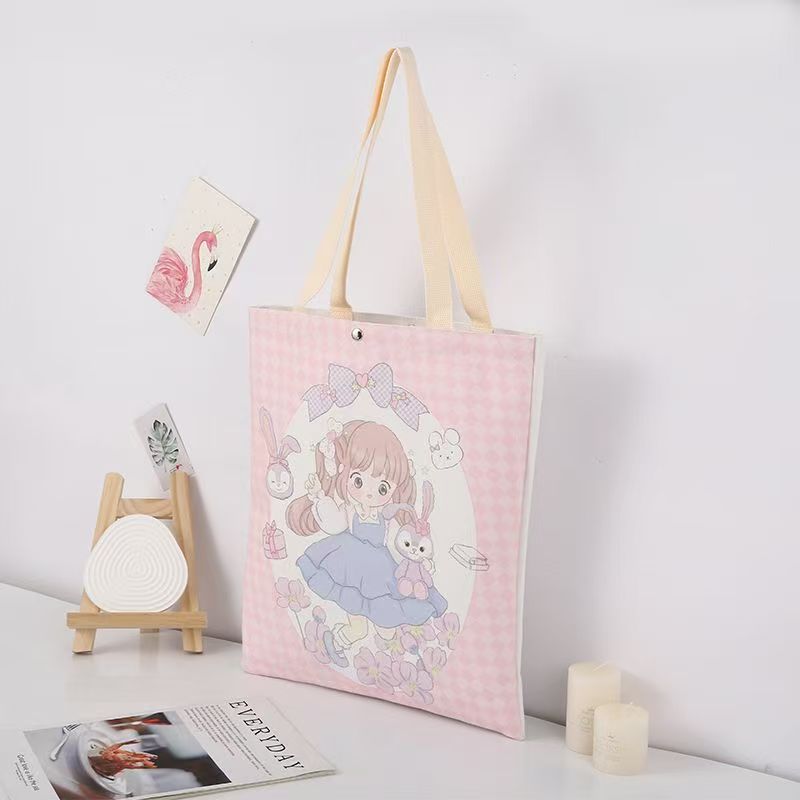 柔软绒布单肩背包 印花按扣手提袋详情11