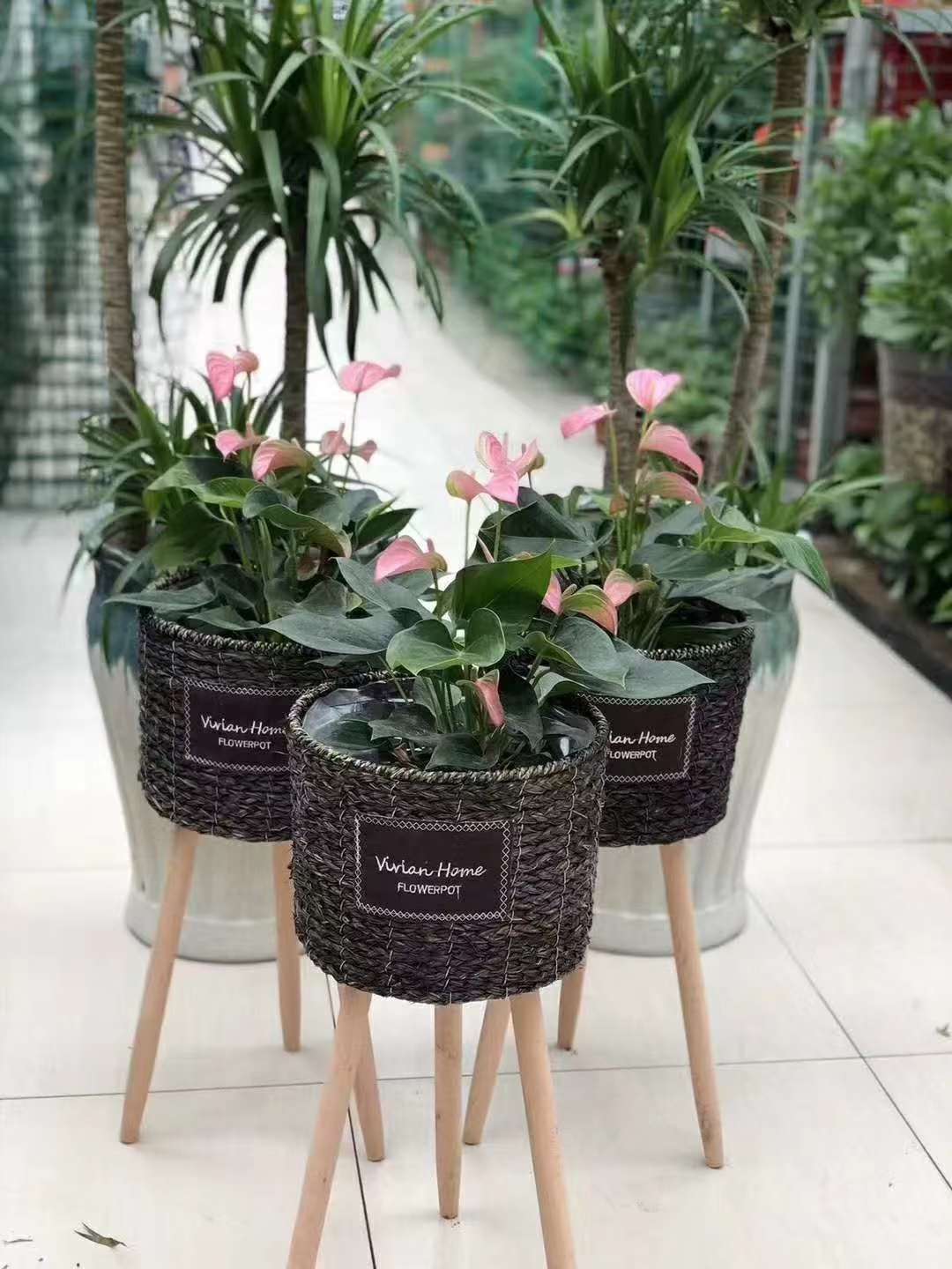 三脚木腿花盆套三编织花盆套仿藤编织篮编织篮