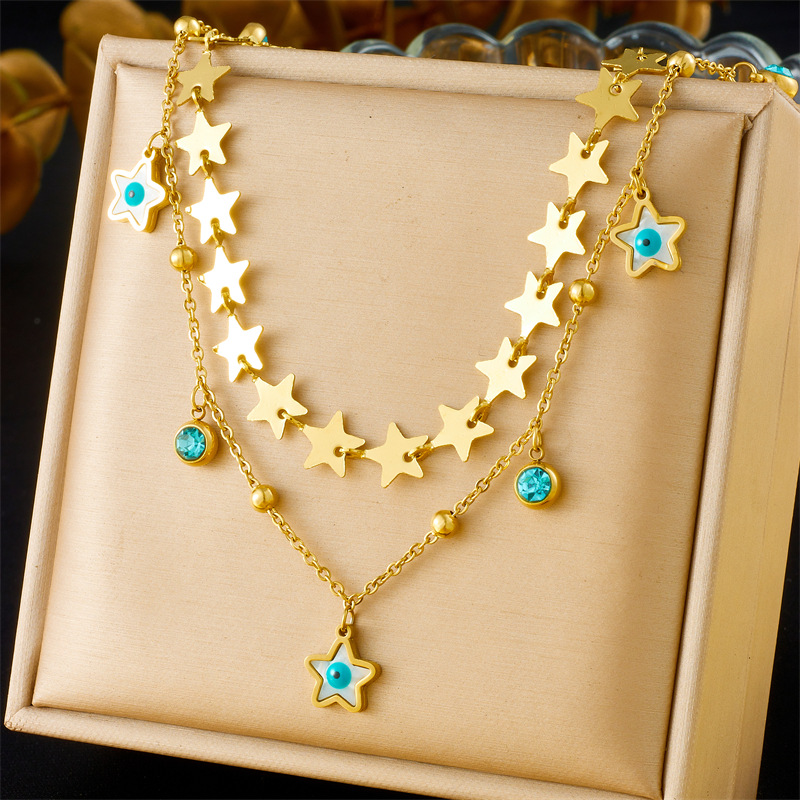 不锈钢吊坠珍珠项链女款 气质拼接设计 高级感饰品项饰 珍珠项链女士首饰 evil eyes产品图