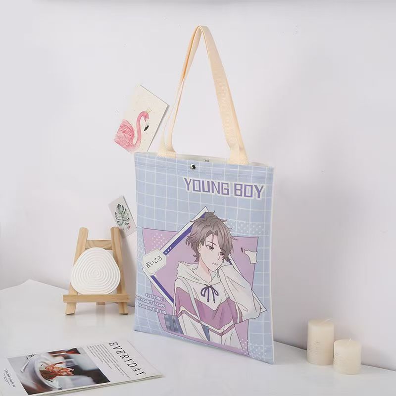 柔软绒布单肩背包 印花按扣手提袋详情4