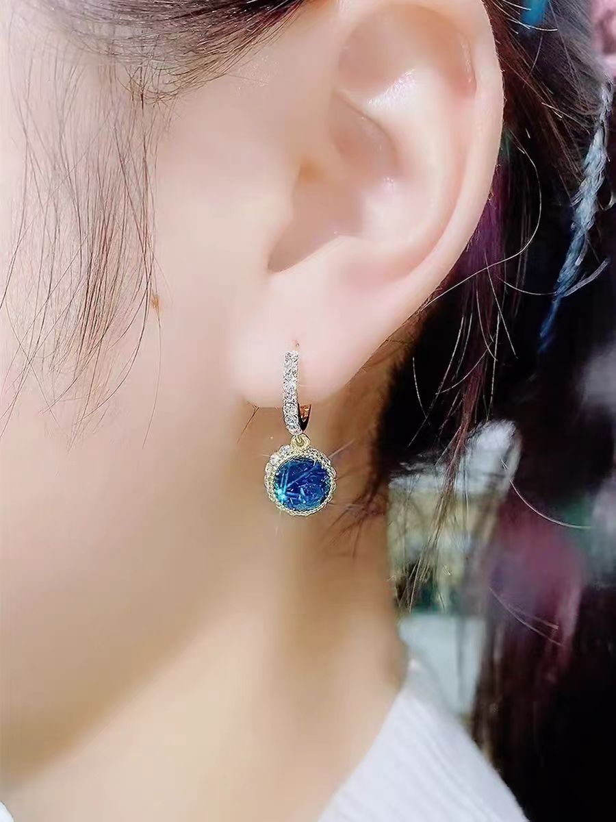 Classic and exquisite ear buckles, blue crystal earrings, fashionable accessories for ladies Specification image