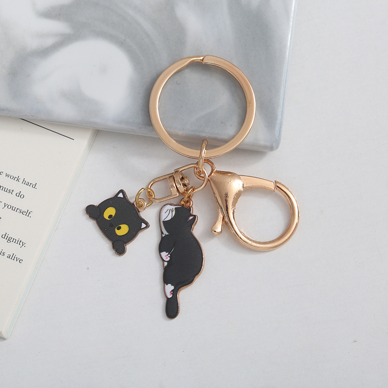 卡通可爱趴睡猫咪钥匙扣 小猫印花合金钥匙挂饰 创意包包挂饰批发图