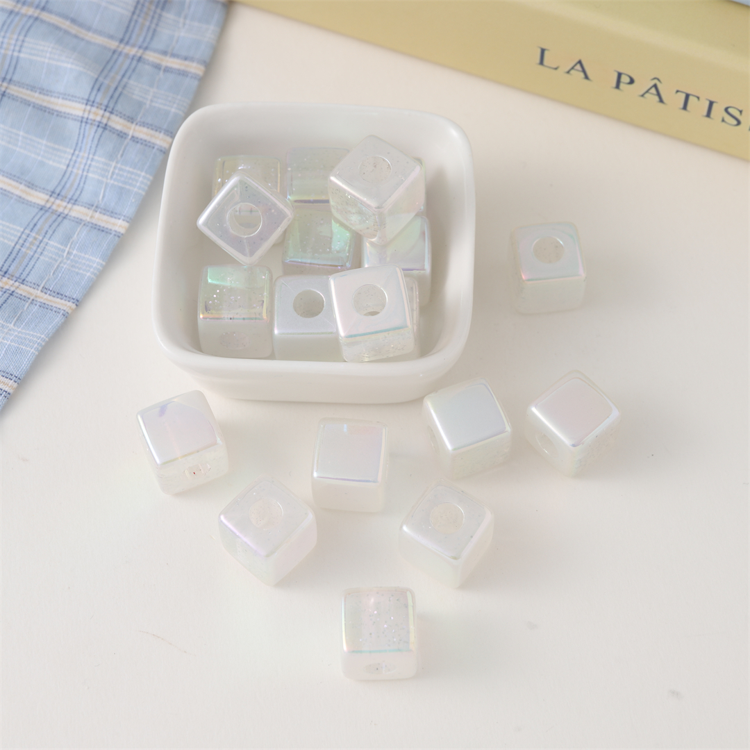 陈明亚克力充粉奶油UV镀彩14mm方块珠子直孔珠发饰头饰配件散珠详情12