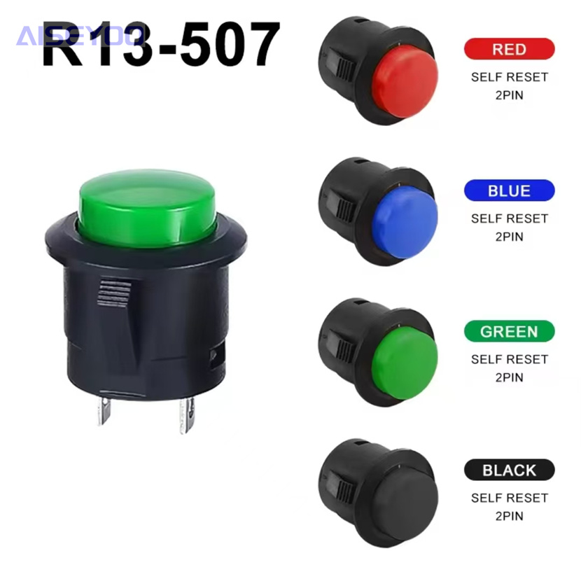 Push-button switch R13-507 self-resetting lock-free switch 16MM circular two-pin card-type push-button switch multi-color snap-on push-button switch power key point switch details Picture