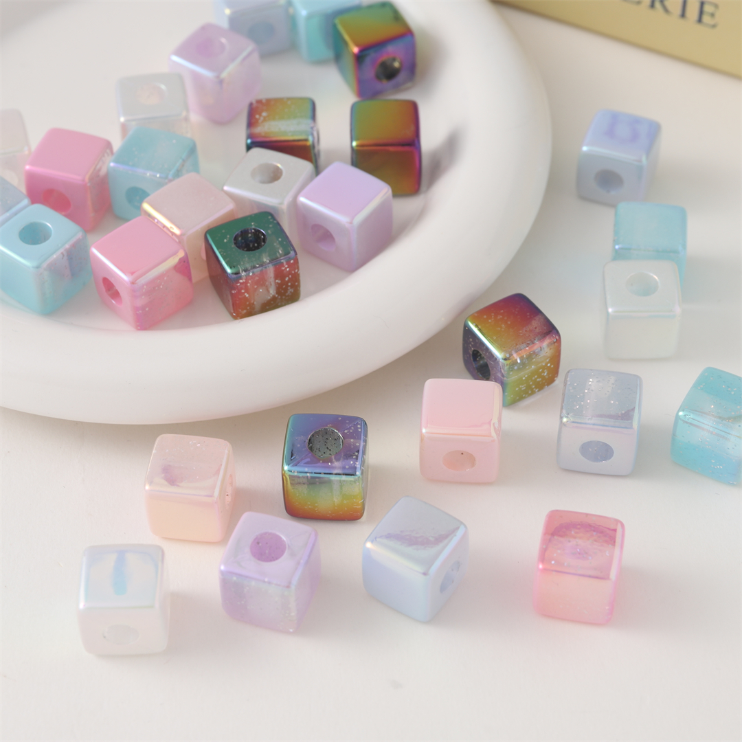 陈明亚克力充粉奶油UV镀彩14mm方块珠子直孔珠发饰头饰配件散珠详情4