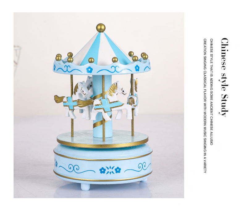 木制旋转木马音乐盒八音盒创意摆件儿童玩具详情12