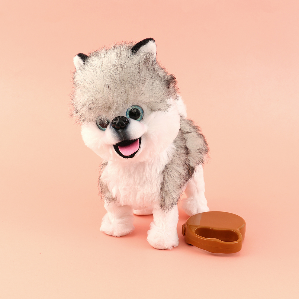 Electric toy simulation husky sticking out its tongue, creative toy that can bark, walk and shake its head, plush simulation dog in stock, factory direct sales