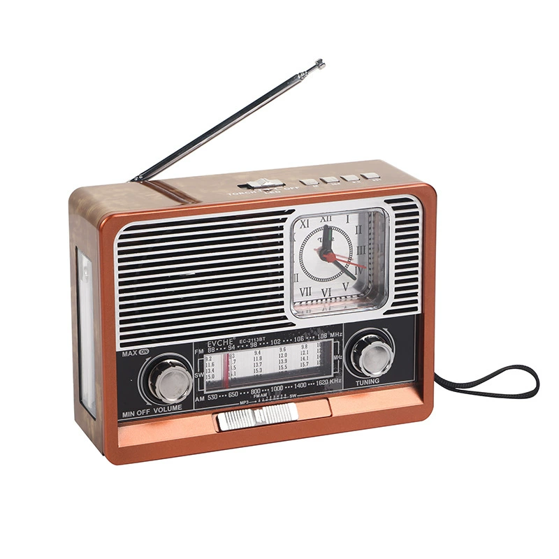 Wholesale of vintage full-band radios, outdoor LED lights, old-fashioned clock radios, brown wood grain radios