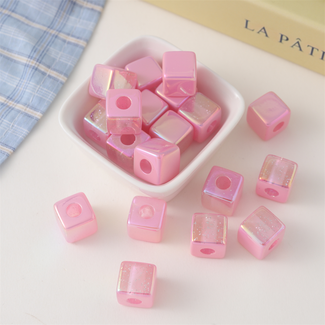 陈明亚克力充粉奶油UV镀彩14mm方块珠子直孔珠发饰头饰配件散珠详情9