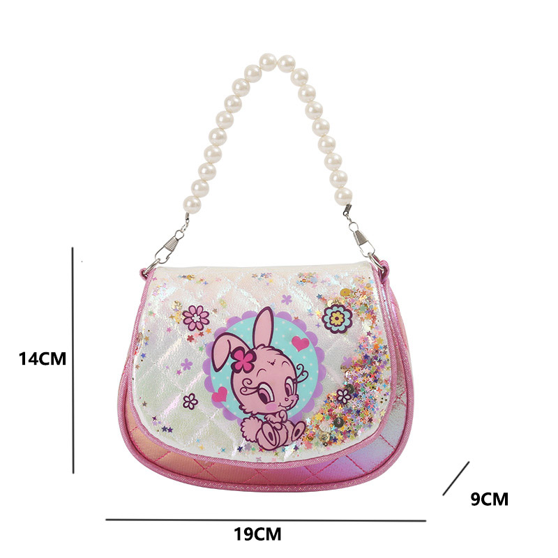 Children's sequined cartoon cute crossbody bag, kindergarten princess and girl crossbody bag, cartoon children's bag, coin purse, hanging cute small bag, pearl bow mini bag, girls' crossbody fashionable children's crossbody bag, waterproof bag Specification image