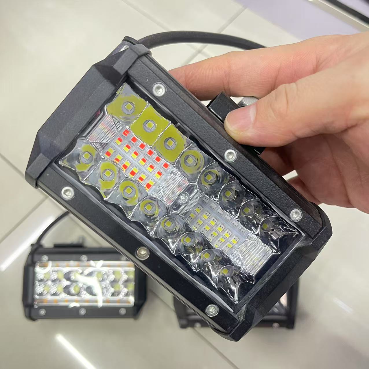 Factory car led work light, 4-inch 30W, 3-row with color ring flashing light, 12V, 30V universal motorcycle light pic 3
