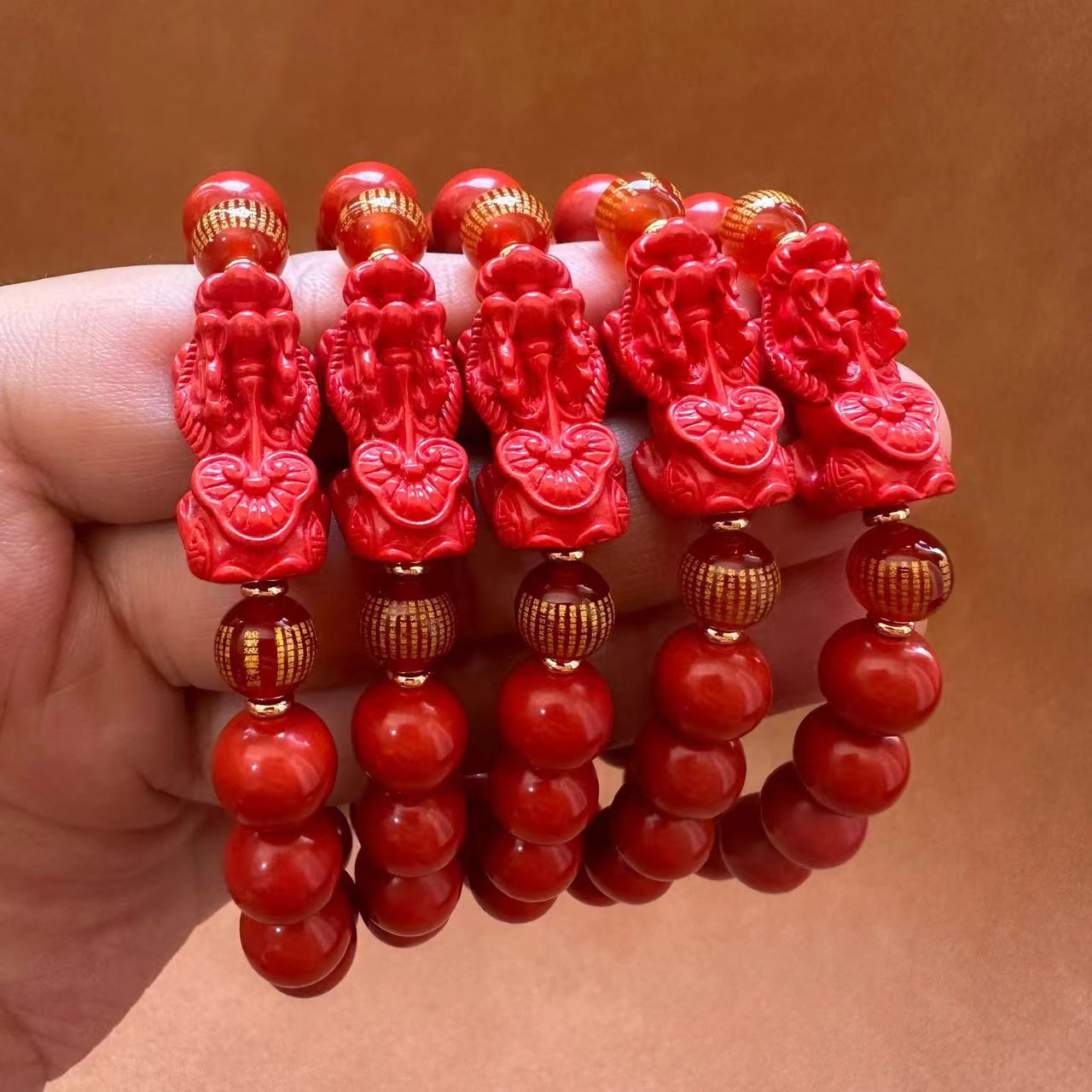Fude Xuan cinnabar Bracelet wholesale, cinnabar Buddhist prayer beads bracelet for men and women, temple connection items, 10mm red cinnabar round bead carved PI Xiu bracelet, single-loop bracelet, live-streaming bestseller, in stock, night market, street stall, scenic area pic 10