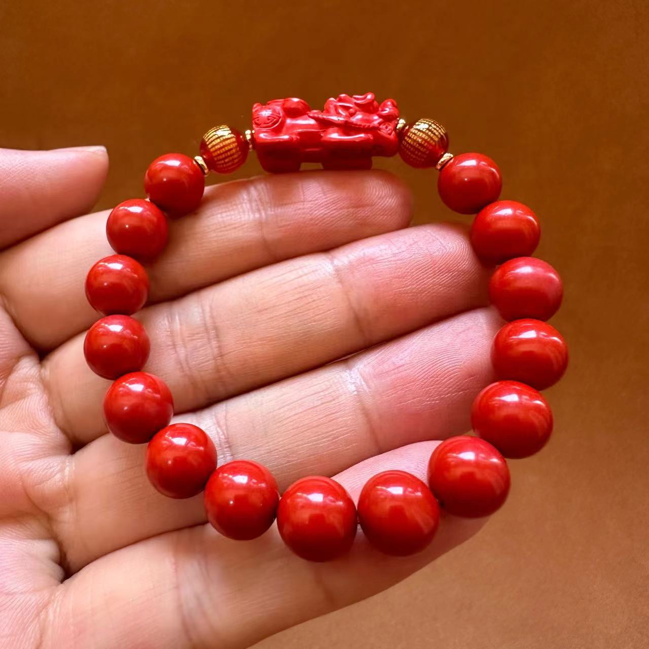 Fude Xuan cinnabar Bracelet wholesale, cinnabar Buddhist prayer beads bracelet for men and women, temple connection items, 10mm red cinnabar round bead carved PI Xiu bracelet, single-loop bracelet, live-streaming bestseller, in stock, night market, street stall, scenic area pic 6