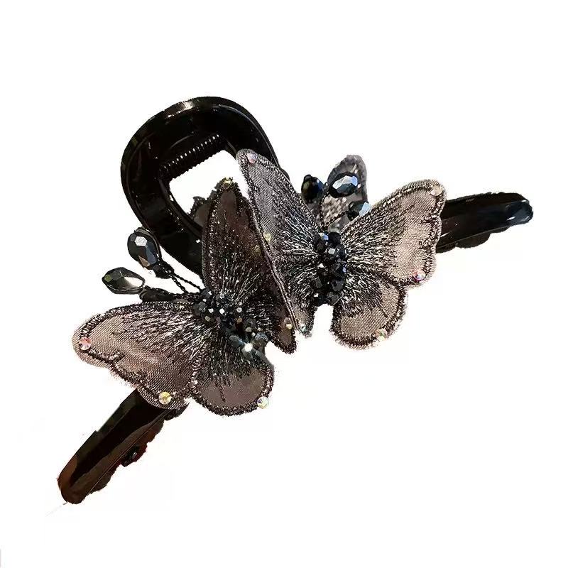 优雅刺绣蝴蝶抓夹大号2024年新款后脑勺盘时尚发夹鲨鱼夹发卡头饰