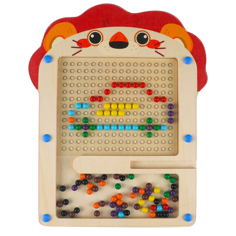 Children's magnetic pen walking bead shift puzzle wooden board magnetic pen game puzzle Qi Mengzi early education toy Panda lion two optional magnetic bead maze Item Picture
