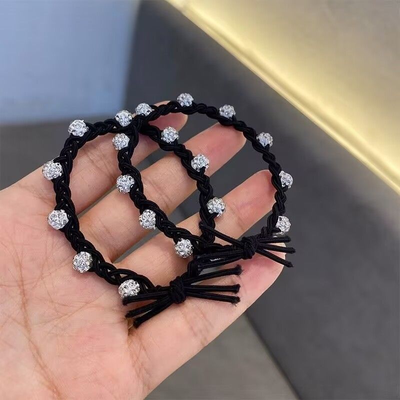 Korean high-end hand-woven diamond ball hair band, bun hairstyle, low ponytail hair tie, high elegance, elastic rubber band for women detail image 2