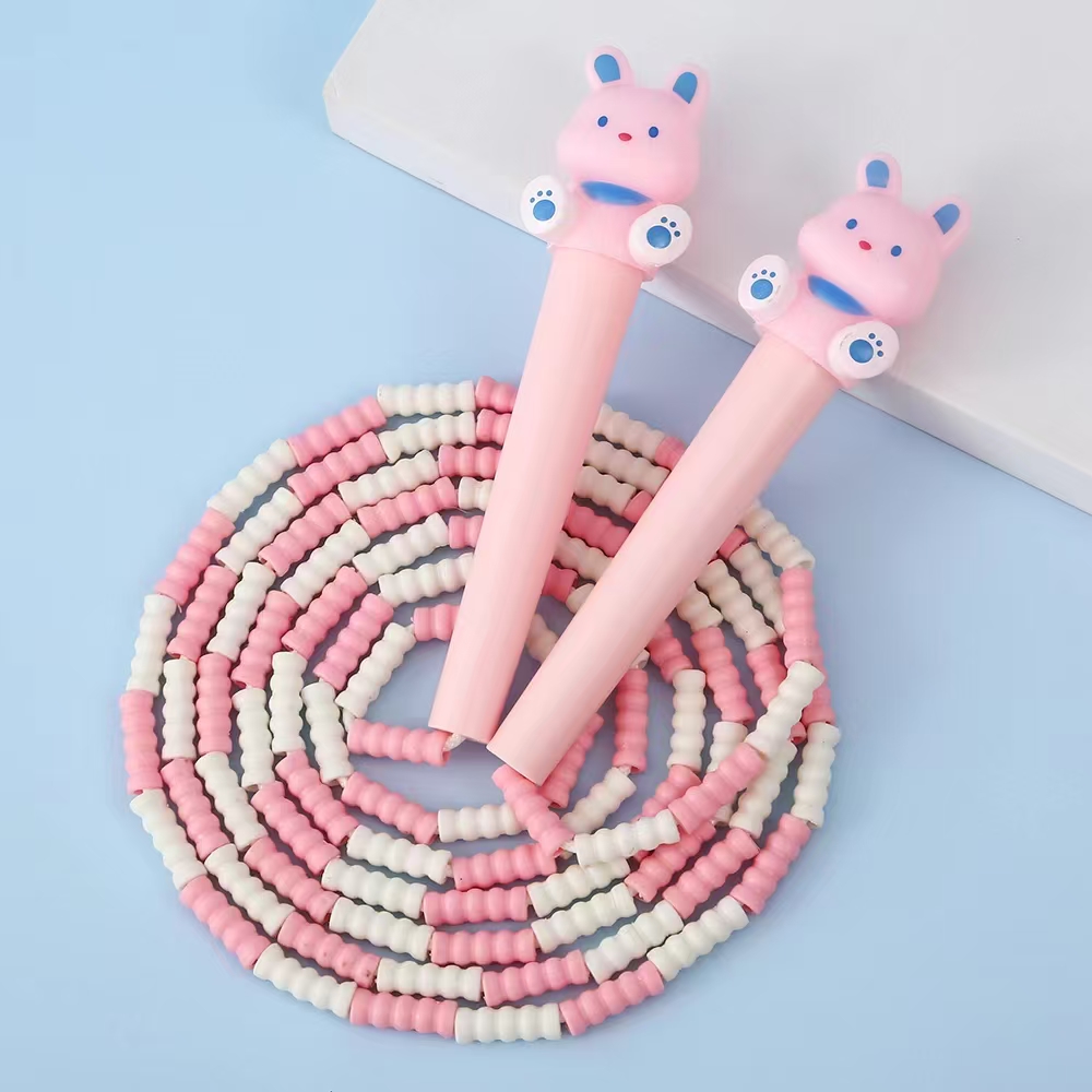 Fandouka's creative and cute cartoon head, peach pink rabbit, bamboo joint, skipping rope, sports and fitness equipment, skipping rope, children's outdoor details Picture