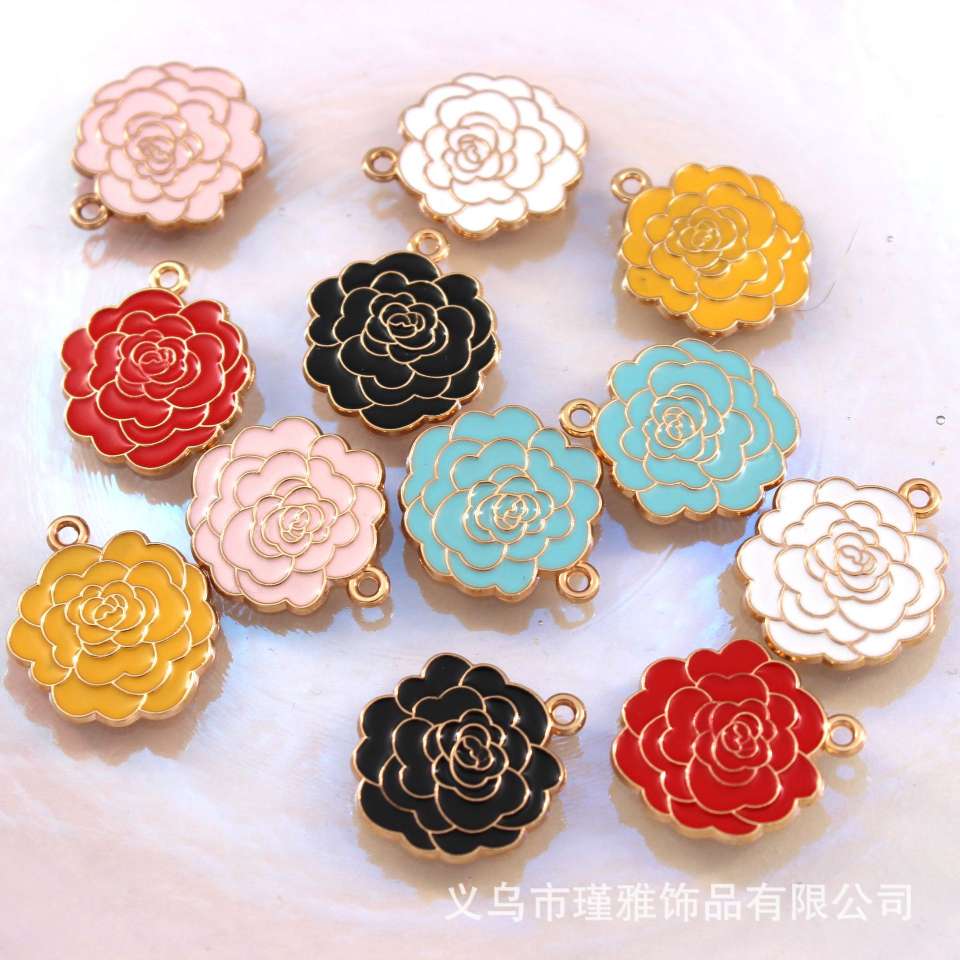 Chinese-style multi-color peony flower Korean version diy alloy oil-dripping earrings, necklaces, pendants and accessories details Picture