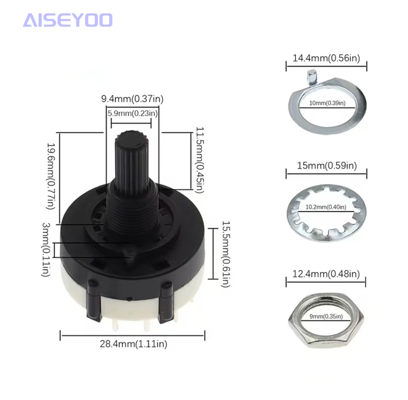 The RS26MM band rotary switch is made of all-plastic and can adjust the gear position by itself. The handle length is 20MM. It is a single-blade 12-position, double-blade 6-position, triple-blade 4-position, four-blade 3-position rotary switch Application Scenario