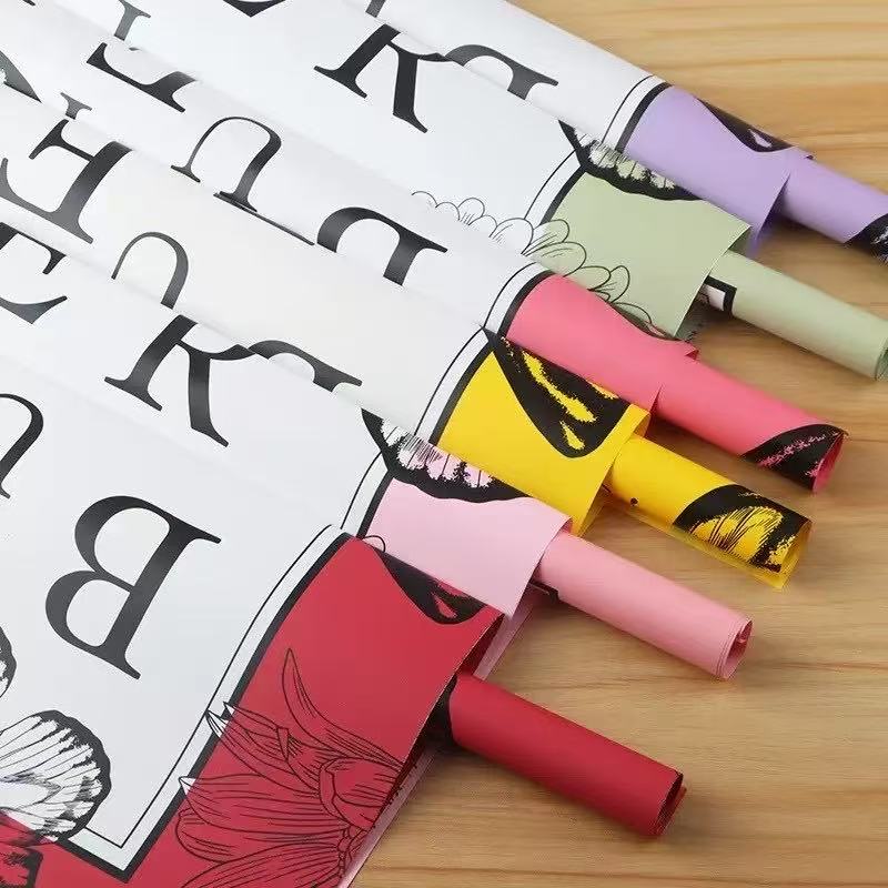 Red leaf flower packaging, flower packaging, bouquet wrapping paper detail image 3