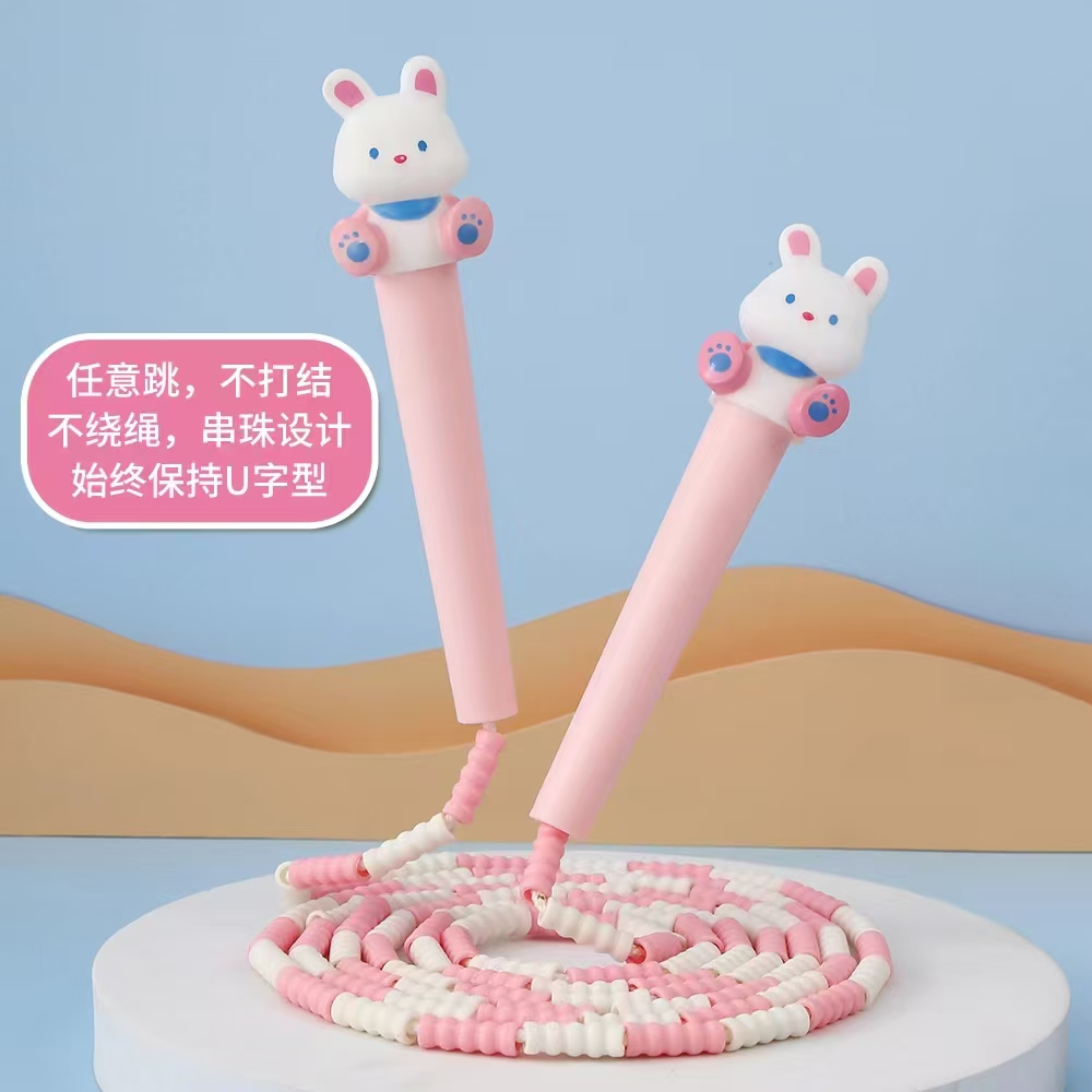 Fandouka's creative and cute cartoon head, peach pink rabbit, bamboo joint, skipping rope, sports and fitness equipment, skipping rope, children's outdoor Item Picture