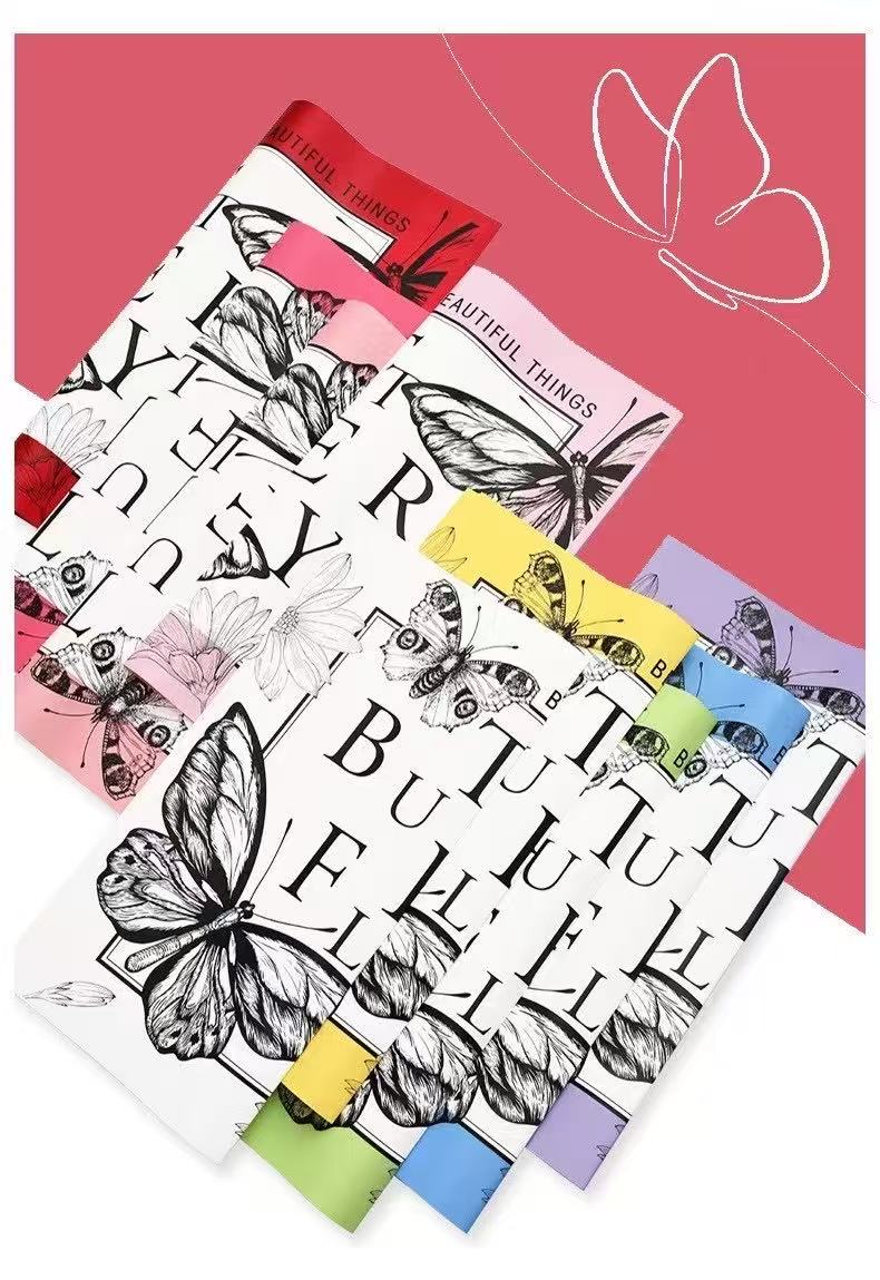 Red leaf flower packaging, flower packaging, bouquet wrapping paper Specification image