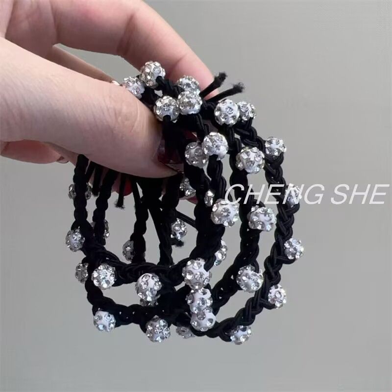 Korean high-end hand-woven diamond ball hair band, bun hairstyle, low ponytail hair tie, high elegance, elastic rubber band for women detail image 4