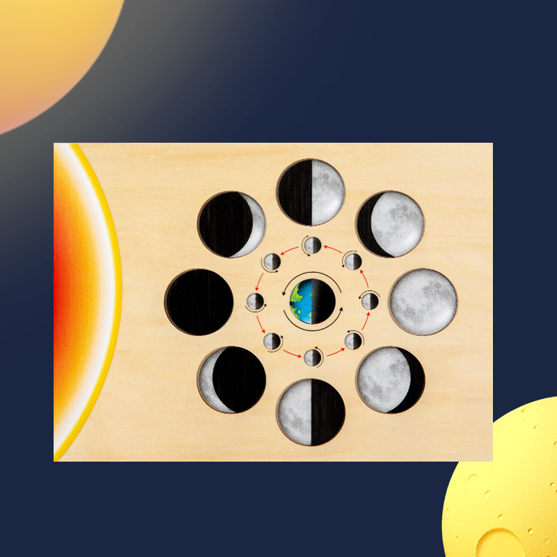 Wooden eight planets seven continents matching cognition jigsaw Solar system planets moon phase change Early education science enlightenment toy moon phase change cognition full figure