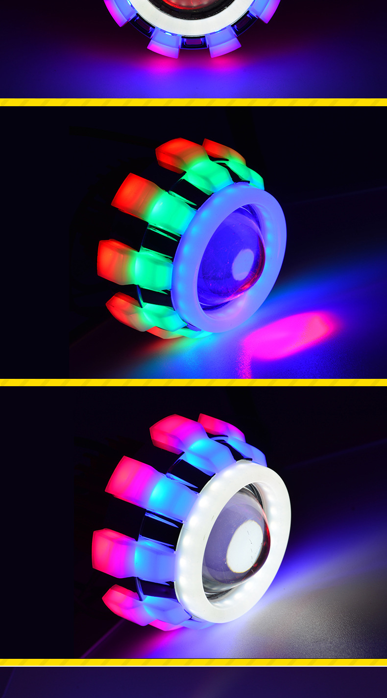通用摩托车大灯鬼火天使眼恶魔眼大灯内置双光透镜激光炮超亮详情6