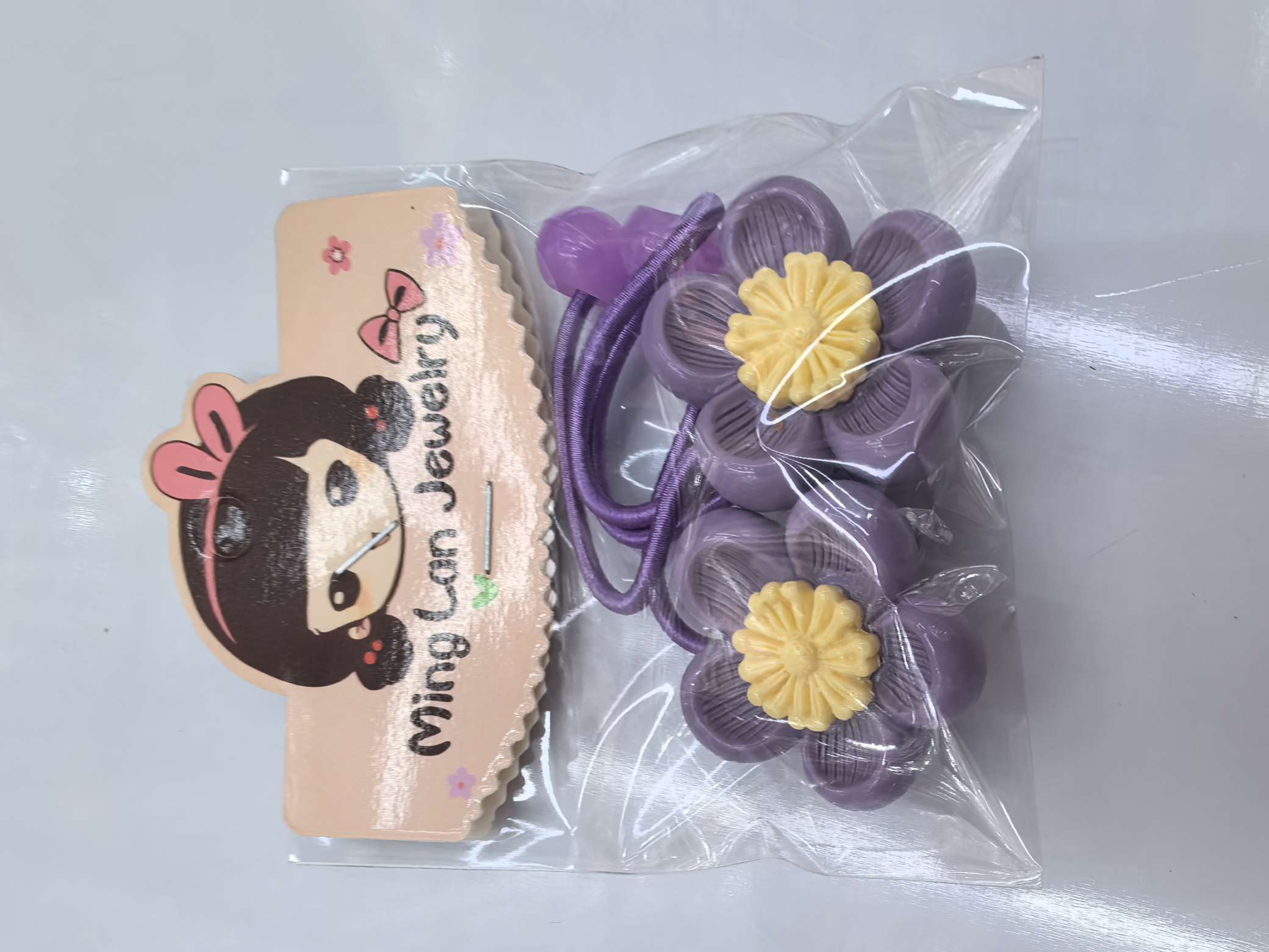 最近流行款中号树脂花朵花蕊很大戴着条纹花皮筋3007茗兰饰品详情图6
