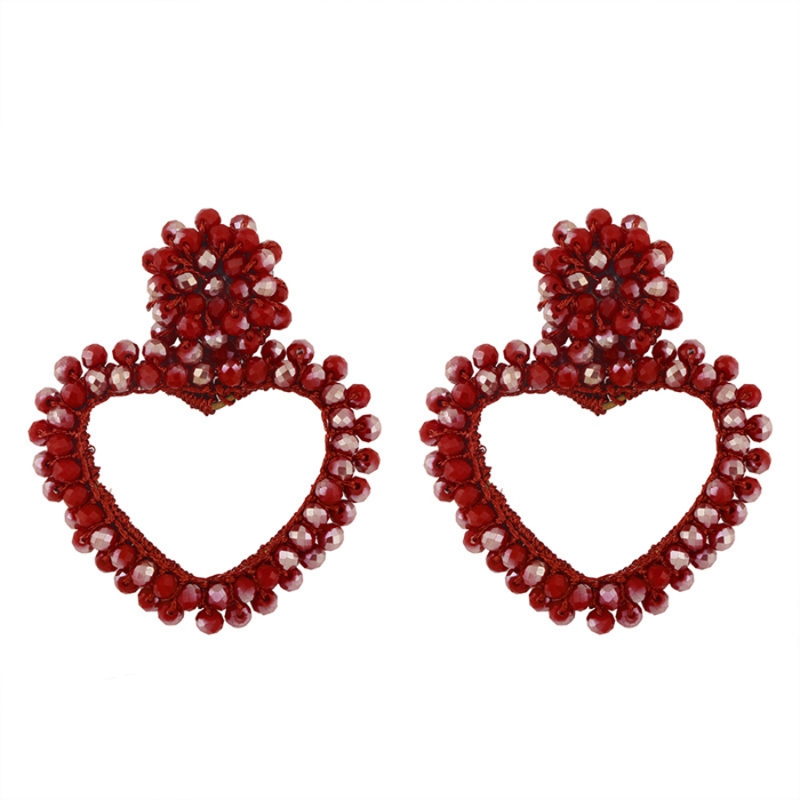 时尚水晶珠子手工编织耳环夸张耳饰多种颜色饰品饰品耳环爱心型细节图