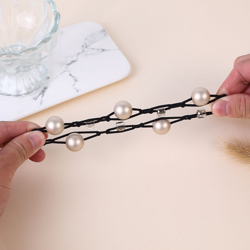 Pearl hair tie bracelet, dual-purpose hair accessory, Korean simple hair band, hair tie, black rubber band, tied in a ponytail, campus detail image 2