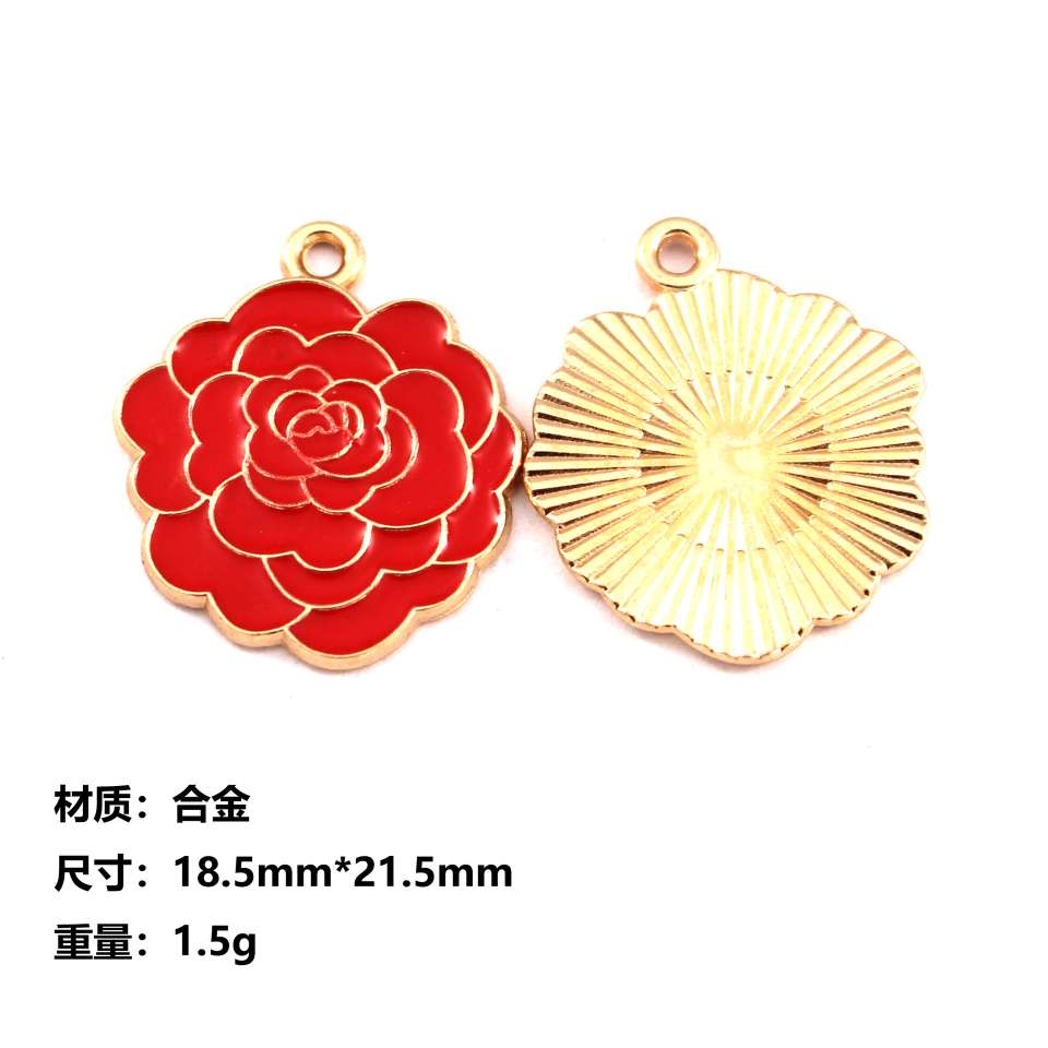 Chinese-style multi-color peony flower Korean version diy alloy oil-dripping earrings, necklaces, pendants and accessories Specification image