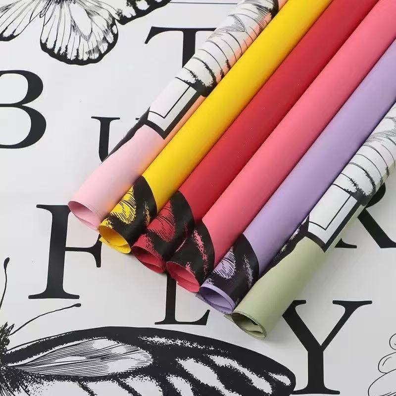 Red leaf flower packaging, flower packaging, bouquet wrapping paper detail image 2