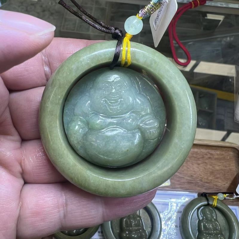 翡翠吊坠大观音弥勒佛项链珠宝A货吊坠特大带镯子心中有佛批发零售珠宝
