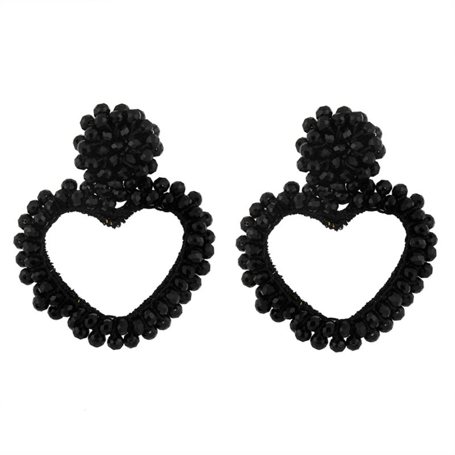 时尚水晶珠子手工编织耳环夸张耳饰多种颜色饰品饰品耳环爱心型白底实物图